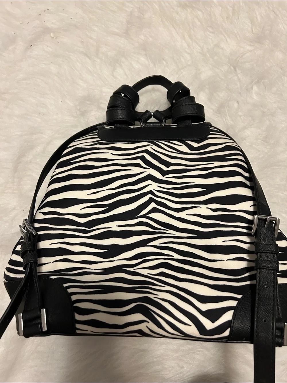 Michael Kors Black and White Zebra-Print Backpack